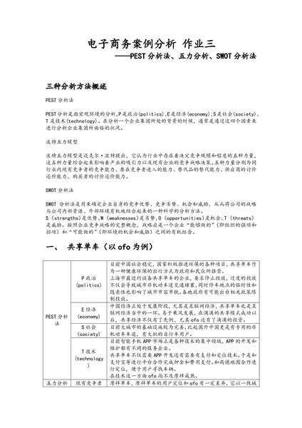 pest分析法、五力分析、swot分析法对不同电商行业的分析.pdf下载分享